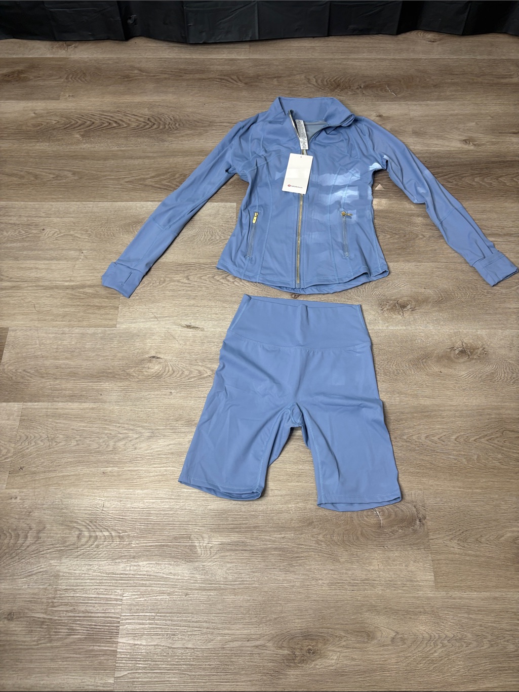 Light Blue Zip-Up Athletic Jacket And Short Set